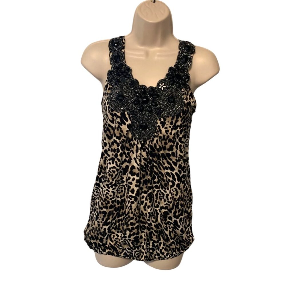 Vintage Y2K Studio Y Womens Size Small Tank Top Beaded Embellished Shirt Animal